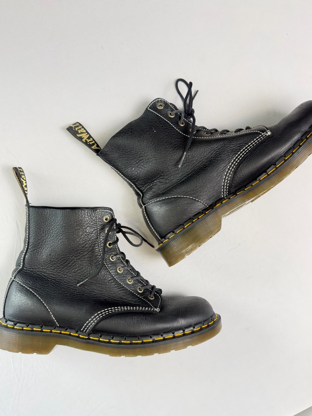 Dr. Martens made in England Black Leather 8 Eyelet Laced contrast stitch boot 10
